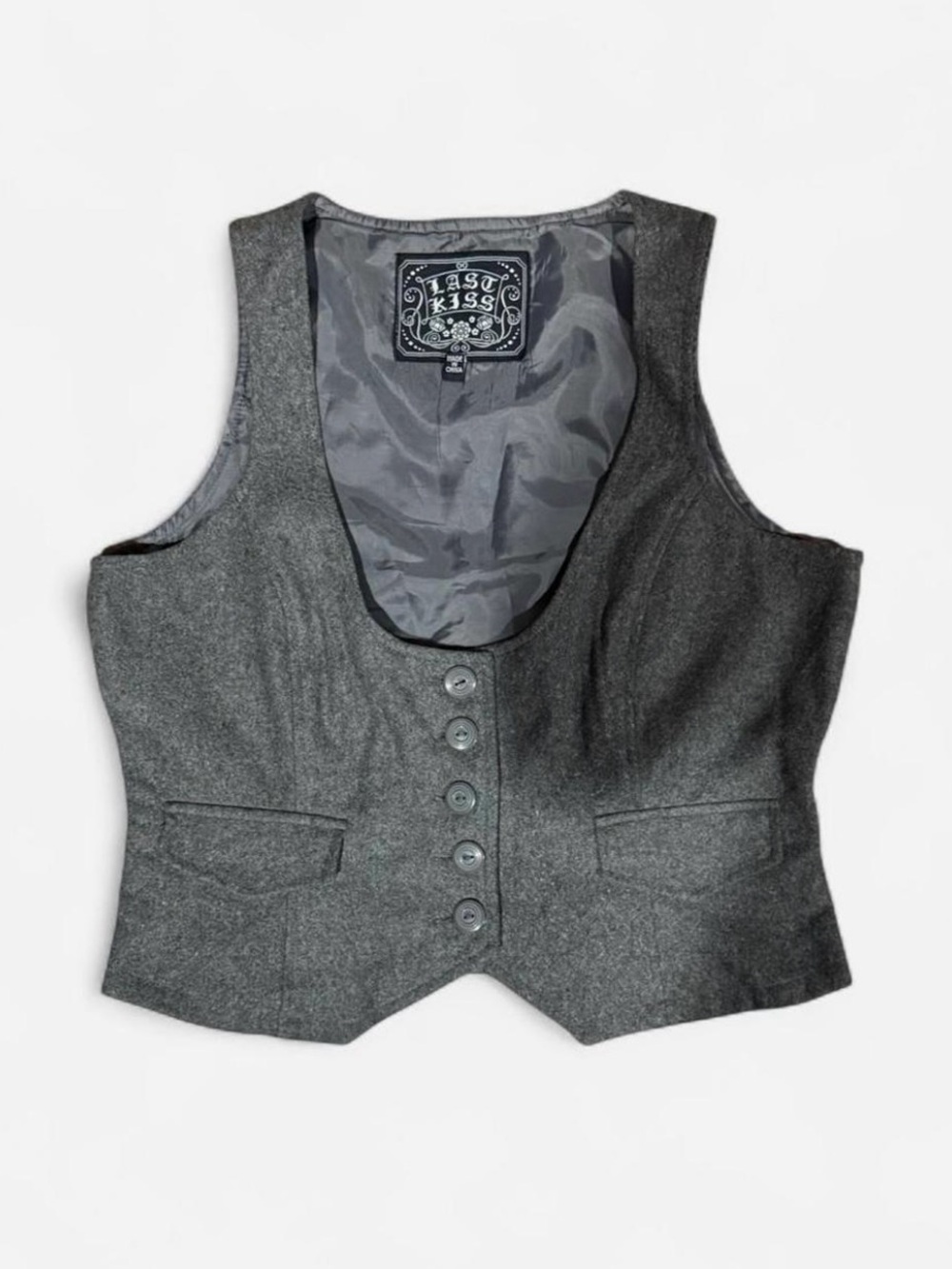 last kiss Women's Charcoal Gray Tailored Button Vest